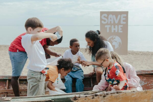 Kids busy recycling